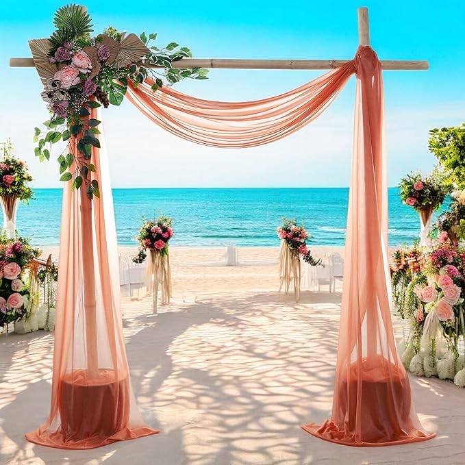 MDS Halloween Chiffon Draping Fabric - 2 Panel, 30" Wide x 40ft Long - Sheer Spooky Arbor & Canopy Drapery for Haunted House Backdrops, Party Ceilings, DIY Costumes & Themed Events - Terracotta
