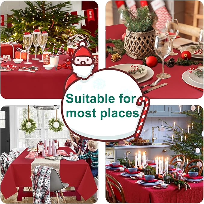 Hiasan 2 Pieces Red Tablecloth Rectangle - Wateproof and Spillproof Kitchen Christmas Washable Polyester Table Cloth for Dining Room, 52 x 70 Inch