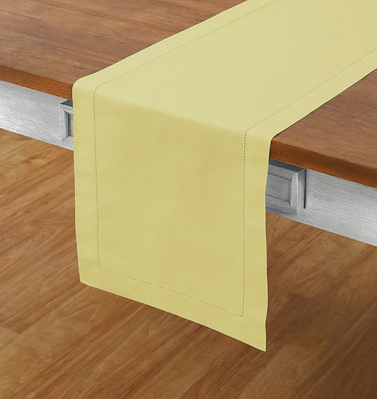 Solino Home Cotton Linen Yellow Table Runner 120 Inches Long - Hemstitch 14 x 120 Inch Table Runner