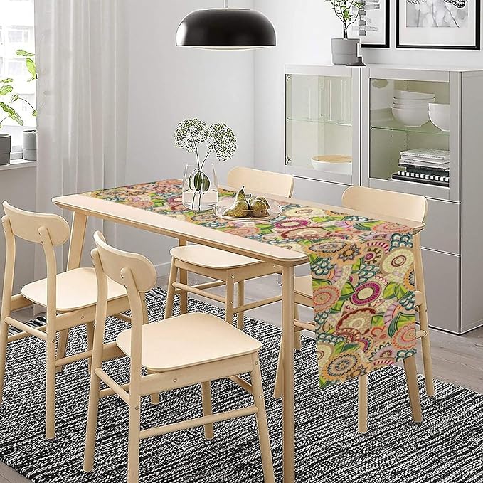Boho Floral Table Runner,Retro Bohemian Flower Table Runner for Kitchen Dining Table Home Party Decoration 13x36 Inch