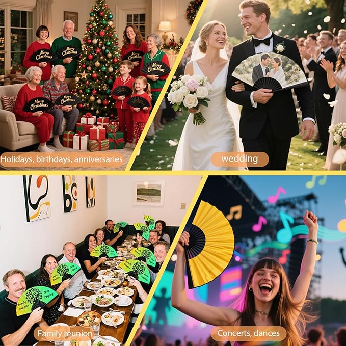 Custom Fans with Your Photo/Text - Personalized Folding Hand Fan for Line Dancing, Weddings, Parties | Decorative Gift for Women, Church Events & Dance Performances (180, 13 Inch)