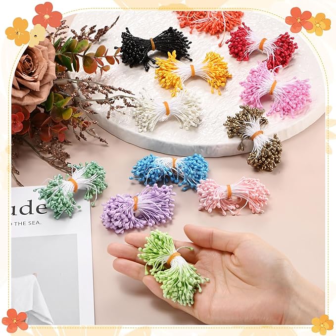 150-Pack Flower Stamens for Crafts, 5mm Double Heads Artificial Pearl Floral Pistil Mini Flower Pollens Stamens for DIY Making/Wedding/Scrapbook Decoration [Light Blue]