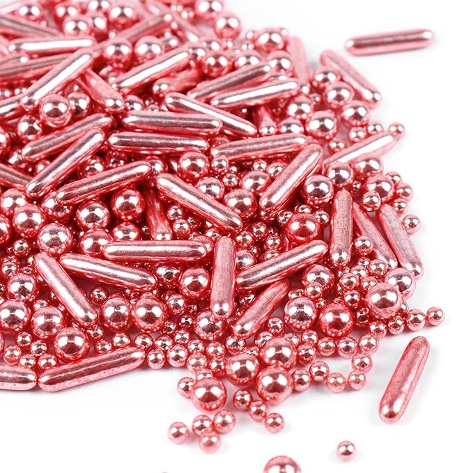 Rose Gold Sprinkles for Cake Decorating 7 Ounces, Rose Pearl Sugar Cupcake Toppings, Cookies, Ice Cream, 7Ounces Cake Decorationss Baking, Perfect for Wedding, New Year’S Eve, Christmas Party