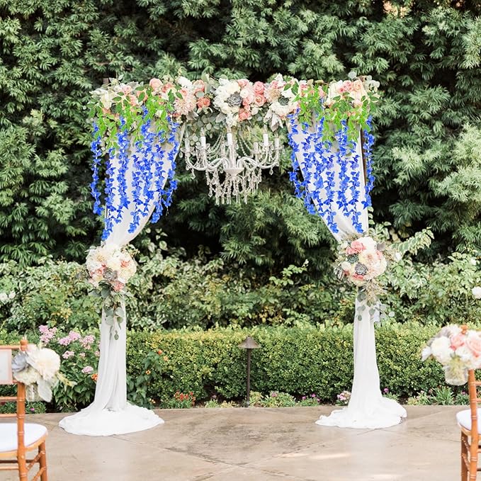 24 Pack Royal Blue Wisteria Hanging Flowers, 3.4 Ft Fake Hanging Flowers, Artificial Wisteria Garland Vines for Wedding Room Backdrop Outdoor Patio Garden Decoration