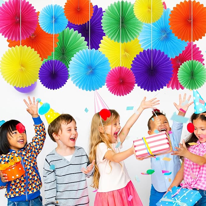 MotiMind 24 Pcs Rainbow Paper Fans Rainbow Party Decorations Classroom Decor Wall Background Ceiling Hanging Decoration for Birthday Wedding Baby Bridal Shower Engagement Party Decor