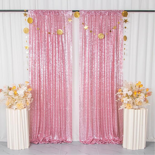 ShiDianYi Sequin Backdrop Fuchsia Pink 2 Panels 4FTx10FT Backdrop for Photograph Sequin Photo Backdrop for Birthday Sparkle Wedding Backdrop Glitter Backdrop Background