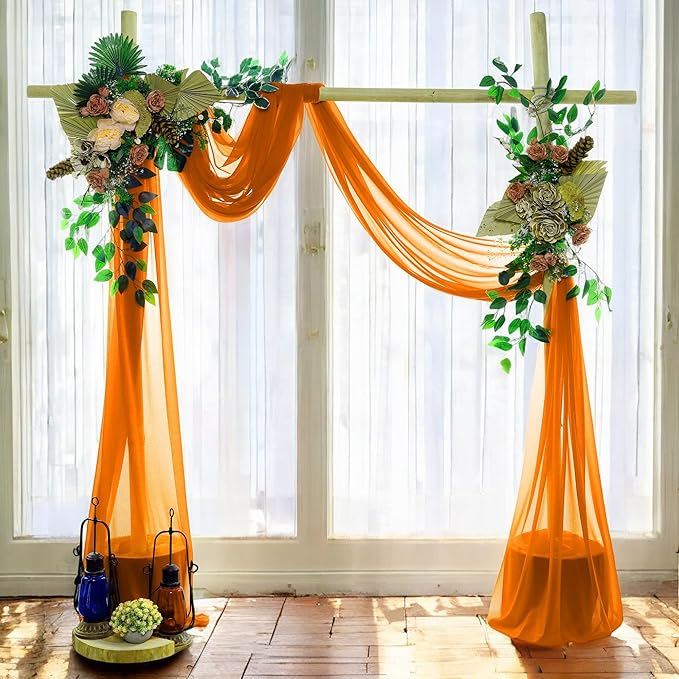 MDS Halloween Chiffon Draping Fabric - 1 Panel, 30" Wide x 50ft Long - Sheer Spooky Arbor & Canopy Drapery for Haunted House Backdrops, Party Ceilings, DIY Costumes & Themed Events - Orange