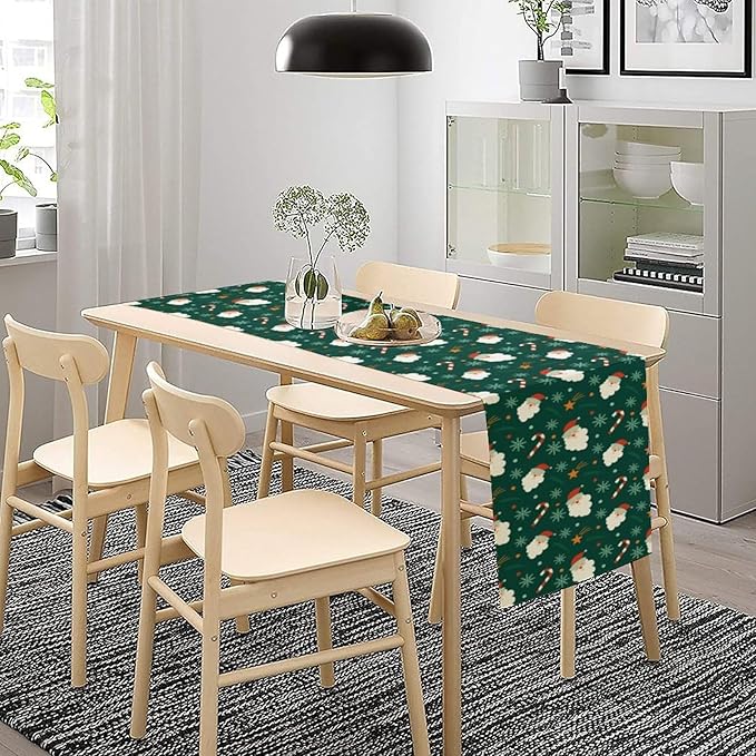 Christmas Table Runner,Seasonal Winter Xmas Holiday Green Table Cloth Kitchen Dining Table Decoration for Home Party Decor 13x90 Inch