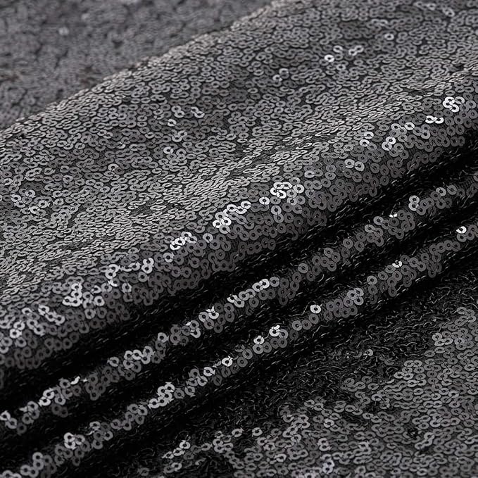 Black Backdrop for Halloween Decorations: Sequin Photo Curtains 10ft x 10ft Glitter Fabric for Wedding Party Baby Shower