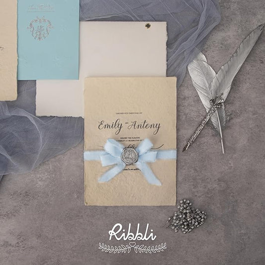Ribbli 3 Rolls Light Blue Ribbon 5/8 Inch x 18Yards Handmade Cotton Frayed Fringe Ribbons for Gift Wrapping Wedding Invites Bridal Bouquets Baby Shower DIY Crafts Home Decor