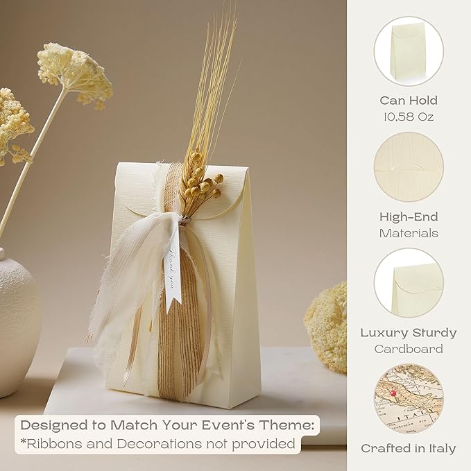 Boxes Craftory Pack of 20 Party Favor Boxes (4.52 x 2.16 x 7 inch) - Ideal for Wedding, Christmas Gift, and Bridal Shower - Light Ivory White Silk