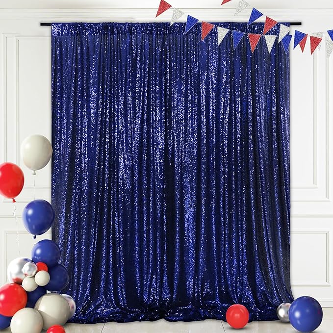 Eternal Beauty Navy Blue Sequin Backdrop, 6x6 Ft Glitter Background Curtains for Shimmer Photography Party Wedding Birthday Independence Day Back Drop Decor