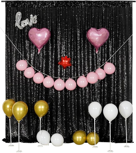 Poise3EHome Black Sequin Backdrop,8FT x 10FT Sequin Photography Backdrop Curtain for Party Decoration