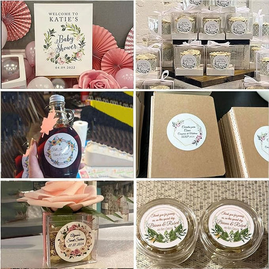 Custom Stickers for Weddings, Birthdays & Businesses - Personalized Labels with Your Logo - Waterproof, Fade and Heat Resistant - Pack of 100-1000 (Wreath R, 3.5 Inch)