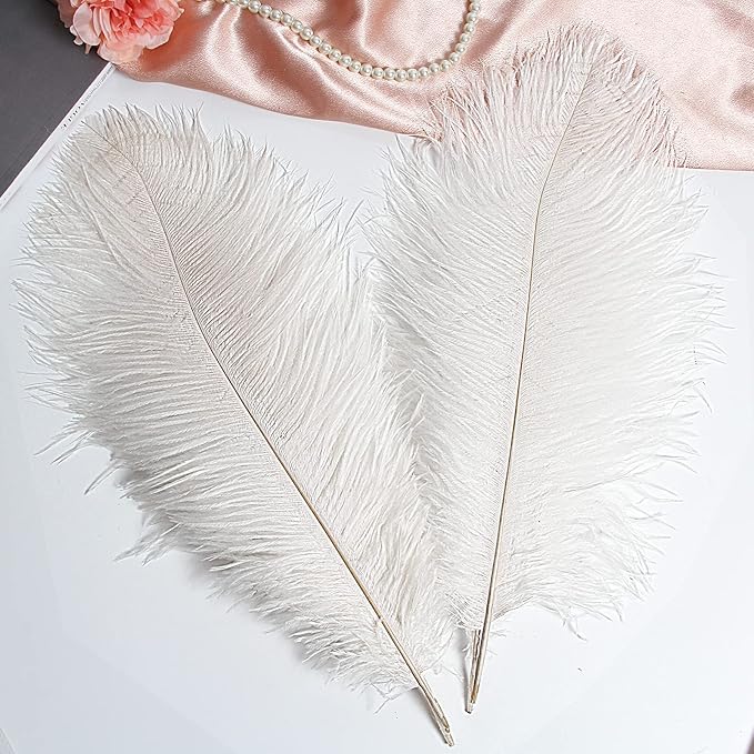 THARAHT 12pcs White Ostrich Feathers Natural Bulk 14-16Inch 35cm-40cm for Wedding Party Centerpieces Easter Gatsby and Home Decorate Ostrich Feathers