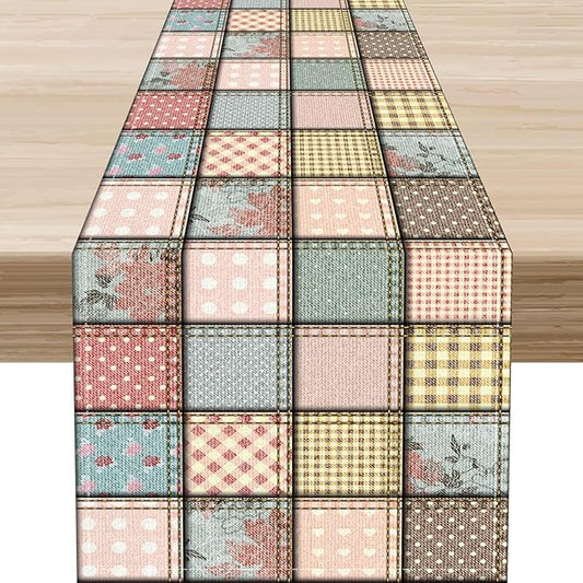 Boho Patchwork Table Runner, Vintage Farmhouse Colorful Wildflowers Bohemian Paisley Flower Table Center Decor for Home Kitchen Dining Patio Holiday Party Indoor Table Decorations, 13"x72" Inch