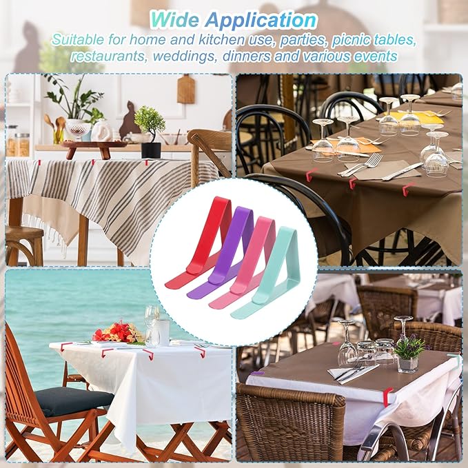 uxcell 4 Pack Tablecloth Clips, Stainless Steel Table Cloth Cover Clamps, 2.95" x 1.77" Windproof Holder Clips for Home Party Picnic Wedding Camping Dining Tables, Pink