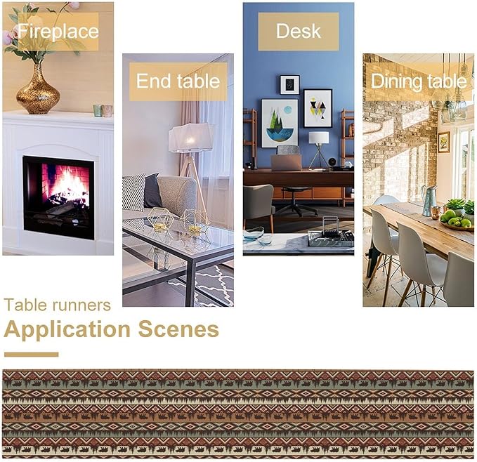 Retro Cabin Table Runner Rustic Bear Forest Farmhouse Lodge Jungle Table Runner for Dinner Party Living Room Kitchen Aztec Vintage 13x60 Inch