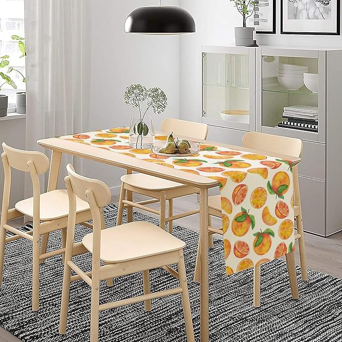 Watercolor Fruit Botanical Print Table Runner Spring Summer Orange Lemon Dinner Runner for Farmhouse Party Holiday Home Kitchen Dining Table Decor 13x120