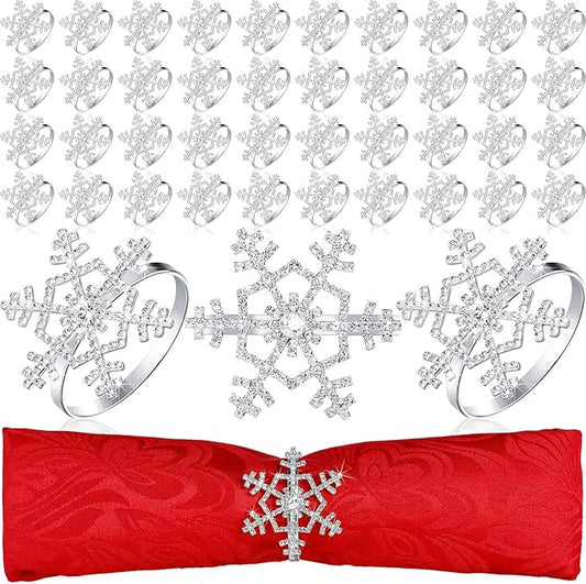 Patelai 12 Pieces Snowflake Napkin Rings Thanksgiving Christmas Napkin Holders Exquisite Household Rhinestone Napkin Rings Set for Christmas Wedding Dinner Party Table Decoration (Silver)