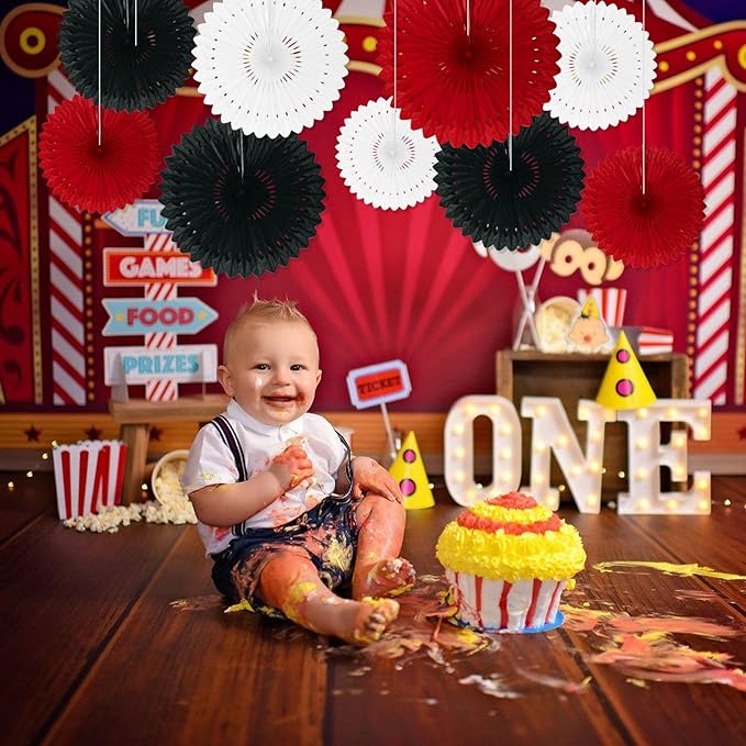 18 Pcs Black Red White Hanging Honeycomb Paper Fans, Round Paper Fan Decorations for Weddings, Birthdays, Bachelorette, Photo Booth Backdrops, Baby Shower, Anniversary Events Party Supplies