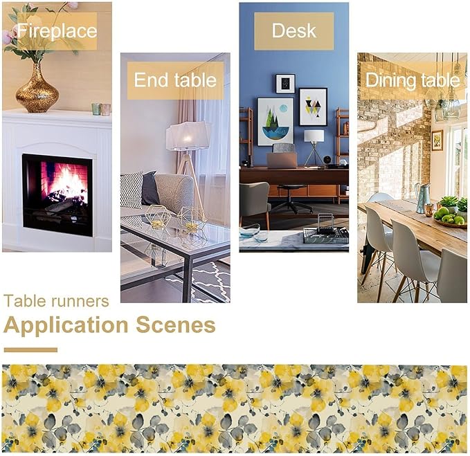 Floral Table Runner,Yellow Flowers Spring Print Table Cloth Kitchen Dining Table Home Party Decoration 13x108 Inch