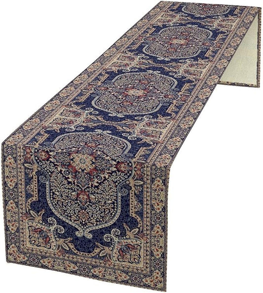 Boho Floral Vintage Table Runner, Blue Purple Retro Flower Rustic Country Farmhouse Pattern for Home Kitchen Table Decor Dining Coffee Room Party Decor 13x90in