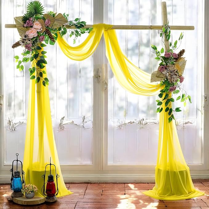 MDS Halloween Chiffon Draping Fabric - 2 Panel, 30" Wide x 30ft Long - Sheer Spooky Arbor & Canopy Drapery for Haunted House Backdrops, Party Ceilings, DIY Costumes & Themed Events - Yellow