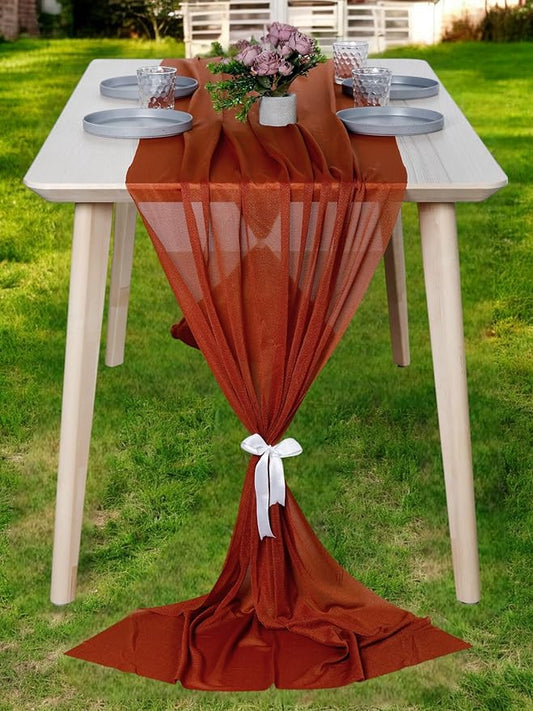 MDS Halloween Chiffon Table Runner - 15 Pack, 29 x 170 Inches, 14ft Each - Sheer Spooky Table Runners for Haunted House Parties, Trick-or-Treat Tables, Witchy Décor, Wedding & Events - Terracotta