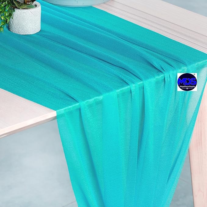 MDS 15 Pack 10ft Chiffon Table Runner 29 x 120 Inches Sheer Wedding Runner Romantic Rustic Table Runner for Wedding Decorations, Birthday Parties, Bridal Shower Party Arch Decor - Peacock Blue