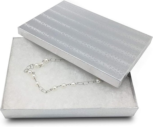 TheDisplayGuys - 25-Pack #53 Kraft Paper Cardboard Gift Boxes/Jewelry Cases w. Cotton Padding & Lid - Silver Foil - (5.4" x 3.9" x 1.0")