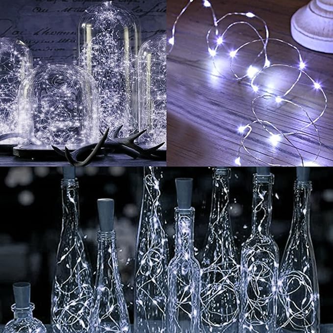 WATERGLIDE 12 Pack Fairy Lights Battery Operated (Included), 7 ft 20 LED Mini String Lights, Waterproof Silver Wire Firefly Starry Lights for DIY Wedding Christmas Party Mason Jars Decor, Cool White