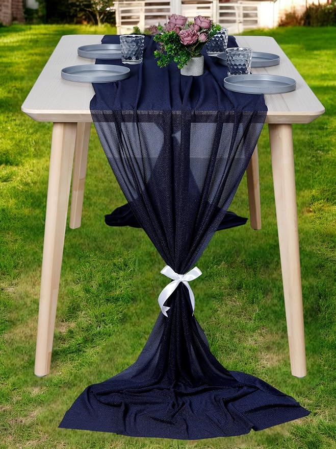 MDS Halloween Chiffon Table Runner - 20 Pack, 29 x 170 Inches, 14ft Each - Sheer Spooky Table Runners for Haunted House Parties, Trick-or-Treat Tables, Witchy Décor, Wedding & Events - Navy Blue