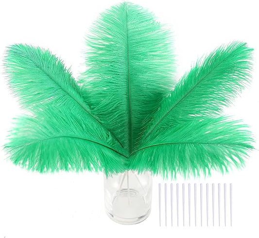 SOGUGOM Green Craft Ostrich Feathers - 30PCS 8-10 inch Ostrich Feathers Kit for Centerpieces, Kindergarten Crafts, Dream Catchers and DIY Projects(Green)