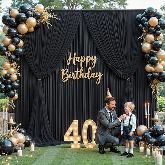 Black Tulle Backdrop Curtain for Parties Wedding,10ft x 10ft Wrinkle Free Curtain Backdrop,2 Layer Drapes for Backdrop,Polyester Wedding Back Drop for Bridal Shower Birthday Baby Shower Photography