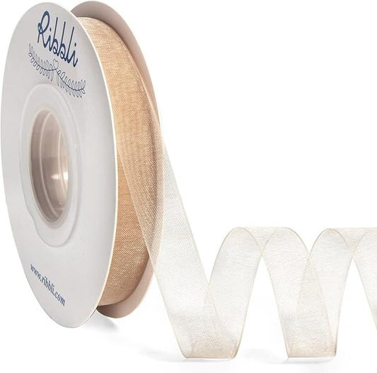 Ribbli Champagne Organza Ribbon,1/2 Inches x Continuous 50 Yard, Champagne Sheer Ribbon for Gift Wrapping,Cookie Wrapping,Wedding Decoration,All Crafting and Sewing