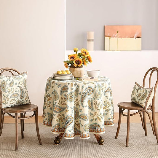 patdrea Designer Vintage French Table Cloth for Round Table,Italian Floral Tablecloth,Home Cover Fall Dacorative for Kitchen,Dining,Christmas,Thanksgiving,Tea Party,Diameter 67"-Lysaniya