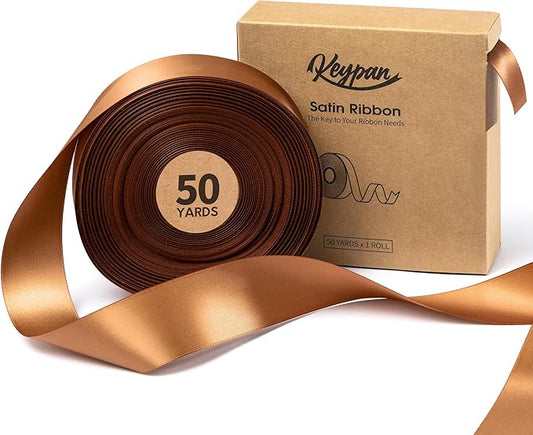 Brown Satin Ribbon 1-1/2 Inch 50 Yards Double-Faced Polyester Ribbons for Gift Wrapping Crafts Flower Bouquet Wedding Paper Christmas Holiday Decor