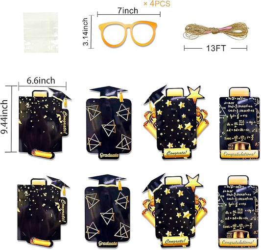 pinkblume Graduation Party Decorations Black and Gold Grad Photo Banner Congrats Grad Photograph Bunting Garland for 2025 Graduation Celebration Party Decorations Supplies