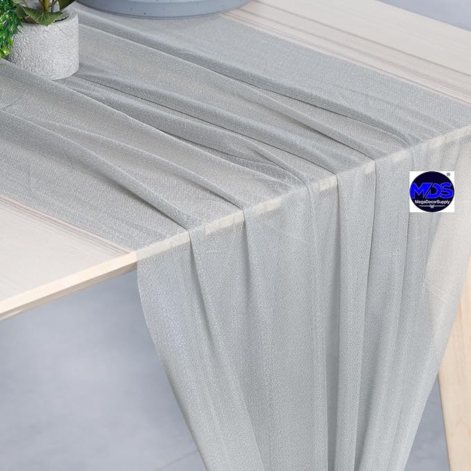 MDS Halloween Chiffon Table Runner - 5 Pack, 29 x 170 Inches, 14ft Each - Sheer Spooky Table Runners for Haunted House Parties, Trick-or-Treat Tables, Witchy Décor, Wedding & Events - Gray