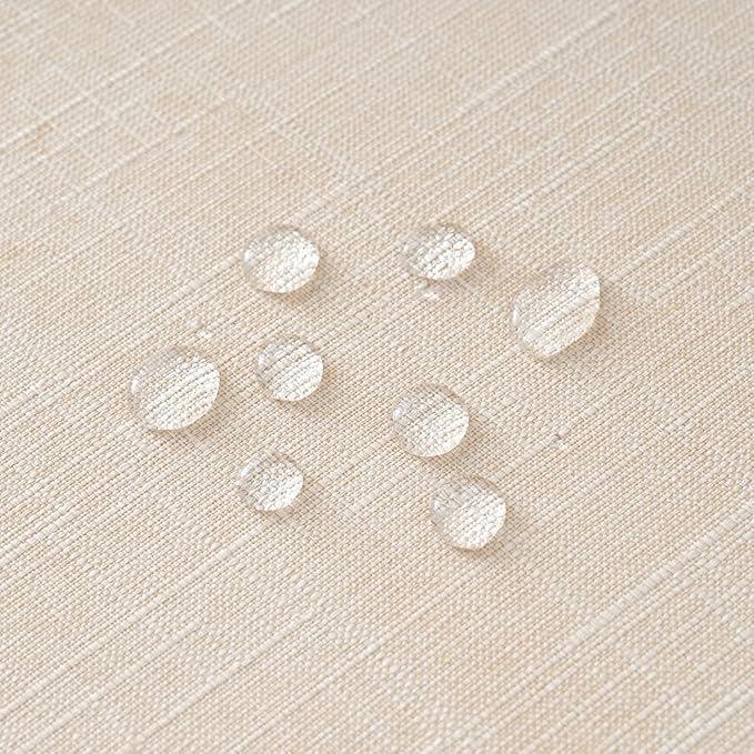 NLMUVW Round Linen Tablecloth 48 Inch - Textured Table Cloth Water Resistant Farmhouse Burlap Rustic Table Cover for Kitchen Dining Café,Champagne