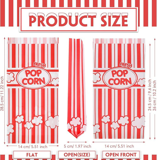 300 Pcs Popcorn Bags Paper Grease Resistant Popcorn Bags Disposable Red and White Striped Popcorn Container for Family Movie Night Movie Party Carnival Theater Popcorn Machine (2 oz)