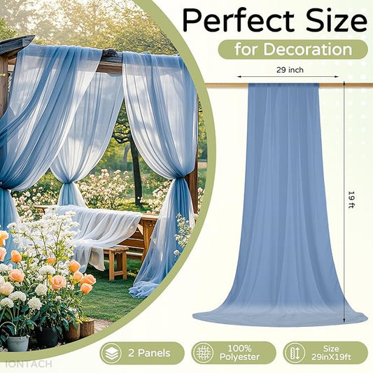 Wedding Arch Draping Fabric 29" x 19Ft Sheer Drapes for Backdrop Wedding Ceremony Reception Ceiling Decor Curtain Baby Bridal Shower Decoration (Dusty Blue, 2 Panels)