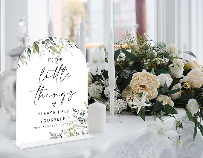Greenery Wedding Bathroom Basket Sign, 6 x 8 Inch White Arch Acrylic Wedding Sign with Holder, Wedding Sign for Ceremony and Reception, Wedding Decoration, Wedding Supplies - LY09