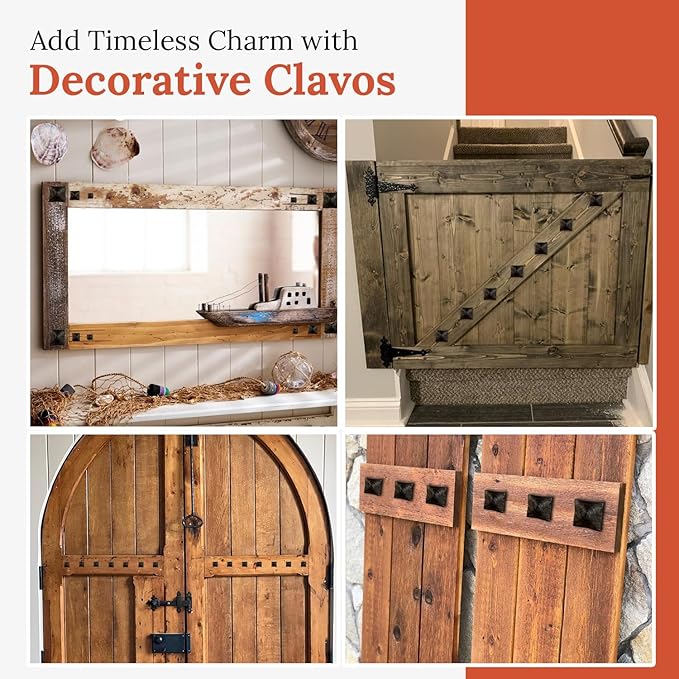 25 Pack 1.5" Square Head Iron Clavos Decorative Nails – Sealed Unfinished – Handmade Rustic Square Fasteners for Farmhouse Shutters, Faux Wood, Barn Doors, Shutters, Gates – Ornamental Wood Accent
