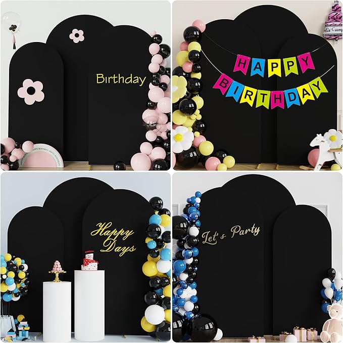 Fomcet Set of 3 Wedding Arch Cover 6FT, 6.6FT, 7.2FT Black 2-Sided Round Top Spandex Arch Backdrop Cover Fitted Fabric for Birthday Party Baby Shower Wedding Arch Stand Decoration