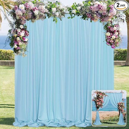 MYSKY HOME Light Blue Backdrop Curtains for Parties, Weddings, Stage, Baby Showers, Birthdays - 5ft x 10ft, 2 Panels with Rod Pocket Sliding Drapes