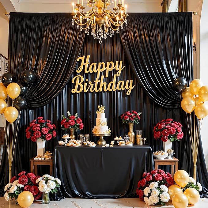 Black Glitter Backdrop Curtain for Parties Wedding,10Ft x 10Ft Satin Shimmer Photo Backdrop,Non-Wrinkle Sparkle Drapes for Backdrop,Back Drop for Photography, Birthdays,Weddings,Prom