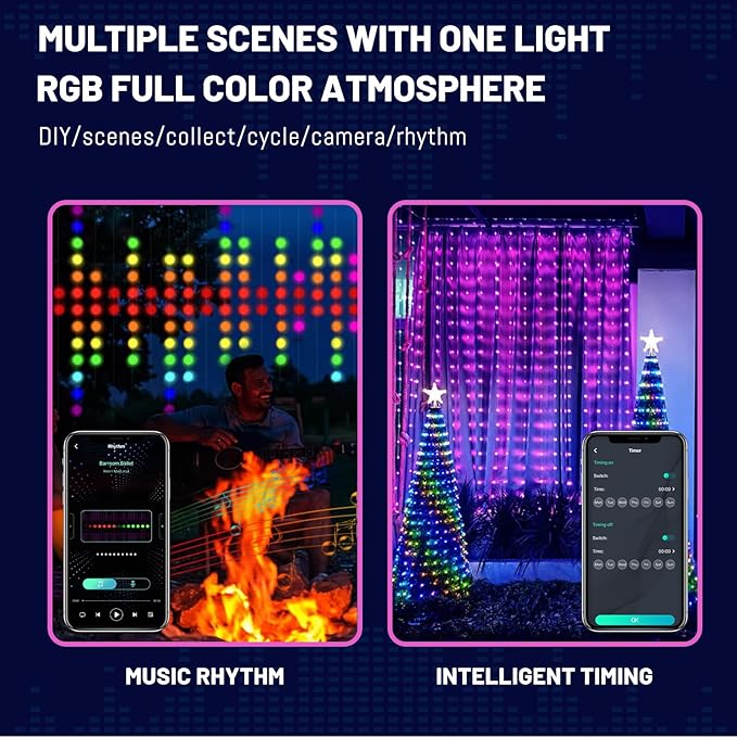 HXWEIYE 300LED Fairy Curtain Lights, 9.8x9.8Ft USB Plug-in 8 Modes Christmas String Hanging Lights with Remote for Bedroom Backdrop Wedding Party Indoor Wall Decor, RGB Custom Color Changing