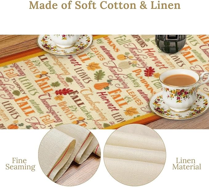 Autumn Table Runner,Farmhouse Leaves Pumpkin Thanksgiving Table Cloth for Kitchen Dining Table Decoration Home Party Decor 13x120 Inch